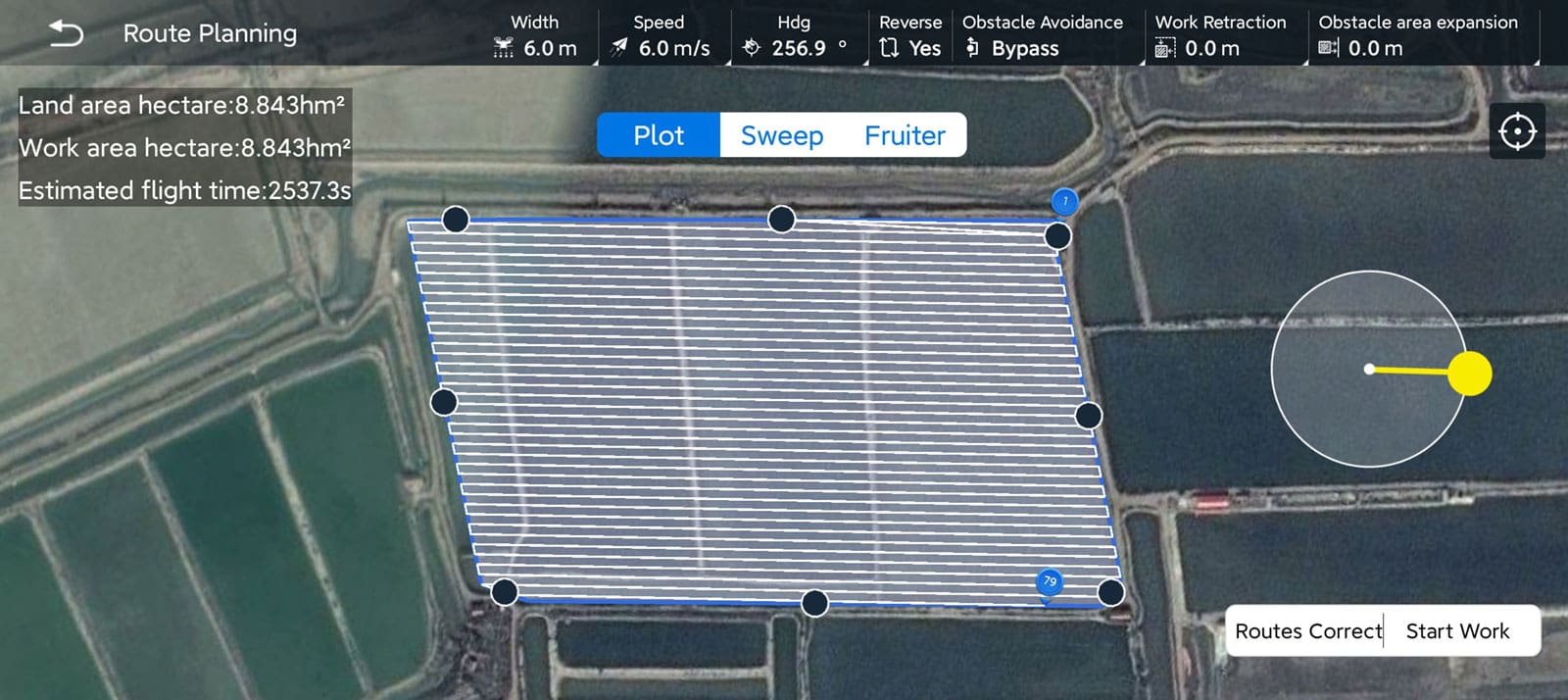 The drone route planning is divided into three modes: land parcel mode, sweeping mode, and fruit tree mode.